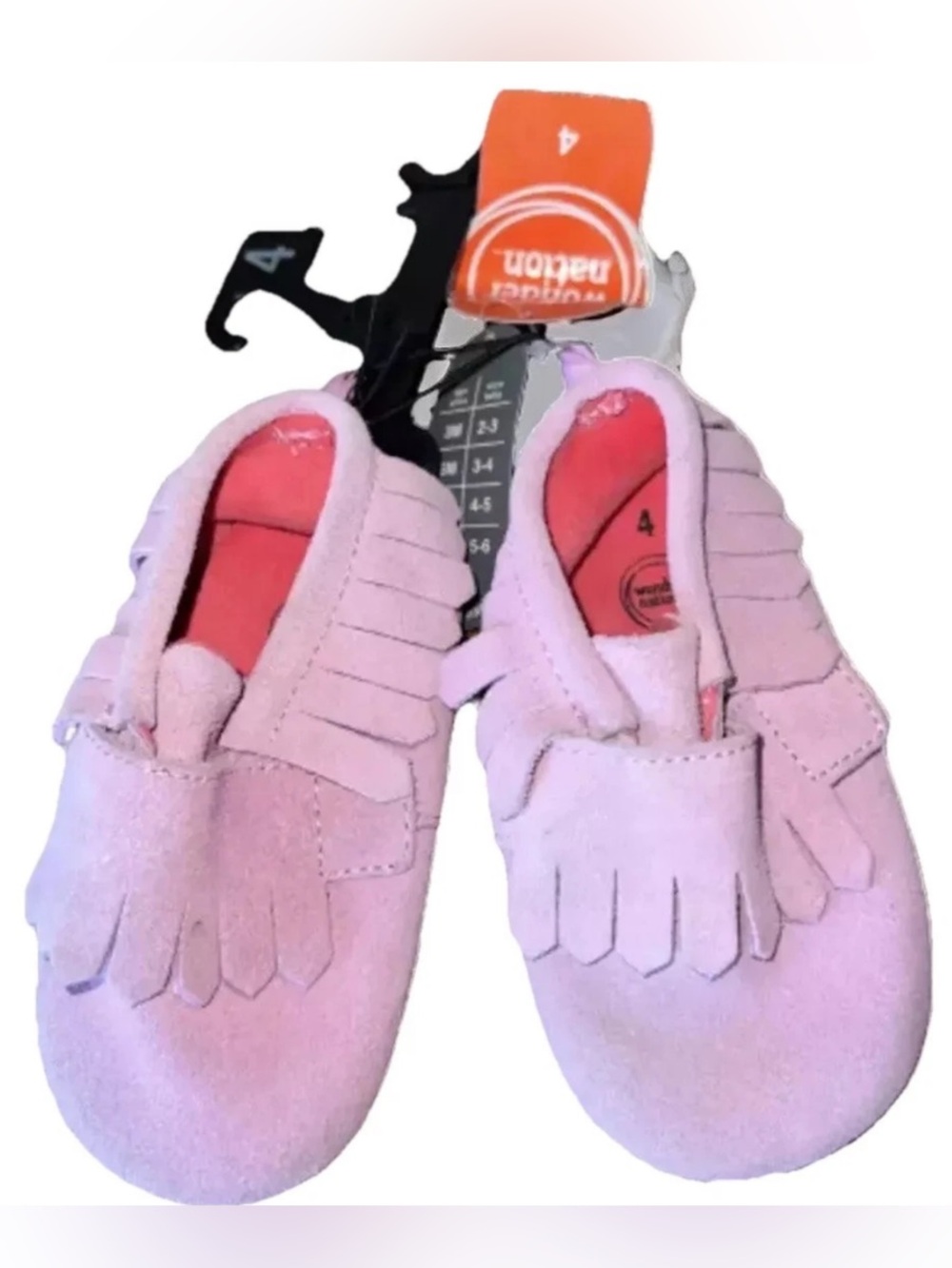 NWT Wonder Nation Baby Girls Pink Suede Fringe Moccasins Size 4